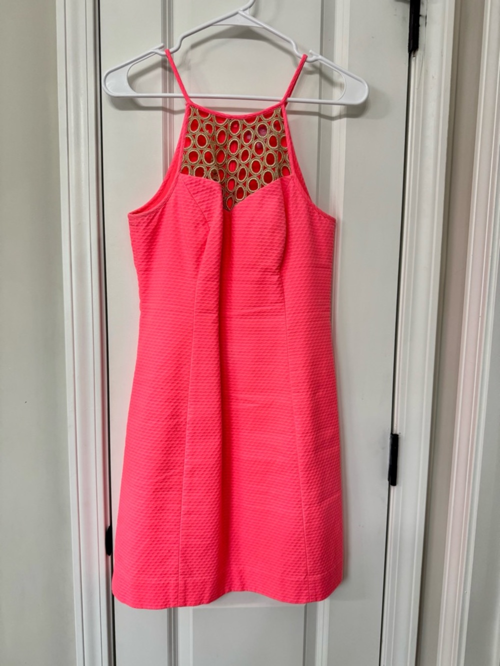 Lilly Pulitzer Neon Pink Halter Dress with Mesh Yoke